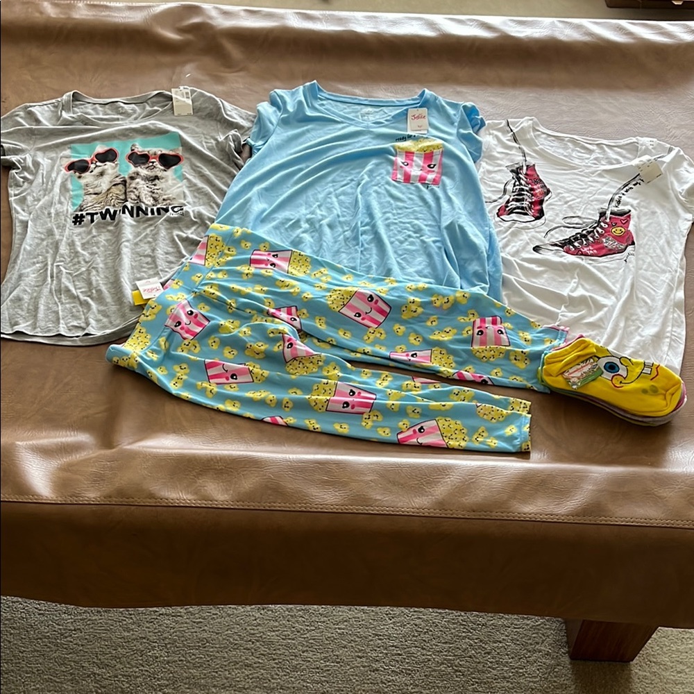 Justice Blue and White Kids Pajama Set with Fun Prints